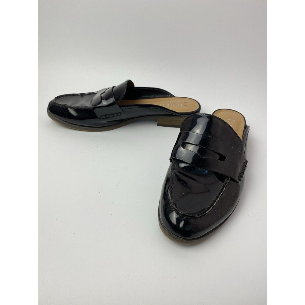 Franco Sarto Womens Black Patent Penny Loafer Mules Slip On Shoes Size 9
